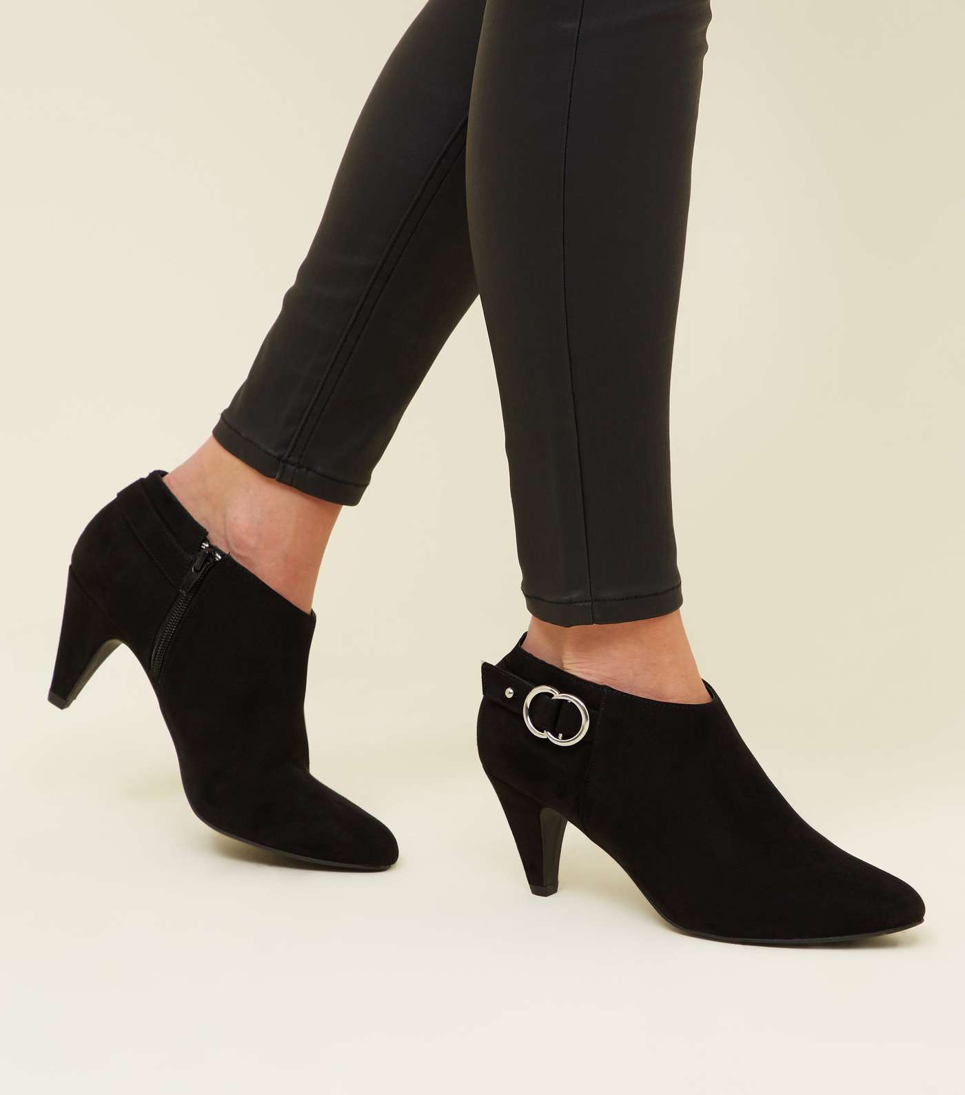 Comfort Flex Black Suedette Cone Heel Shoe Boots  Image 2