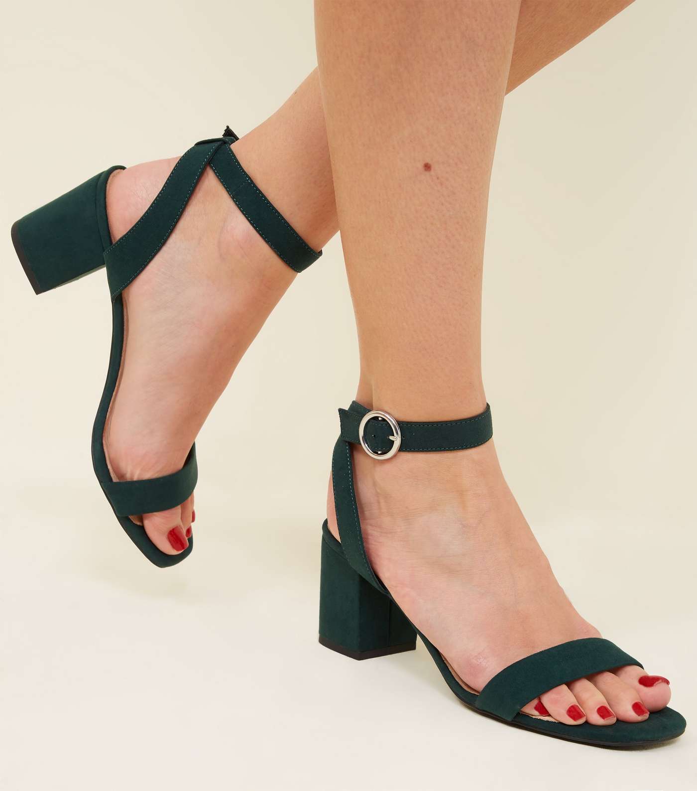 Dark Green Comfort Flex Suedette Block Heels Image 2
