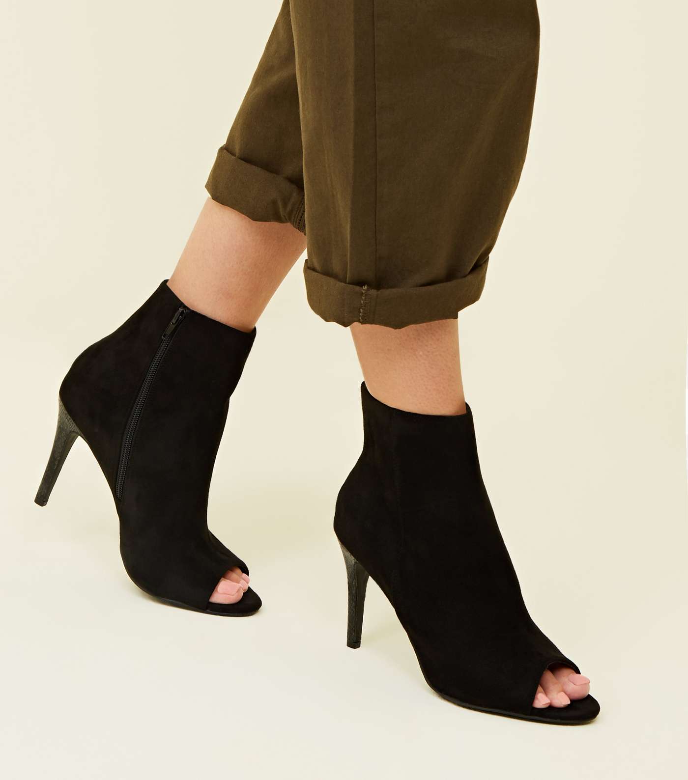 Black Comfort Flex Suedette Peep Toe Sock Boots Image 2