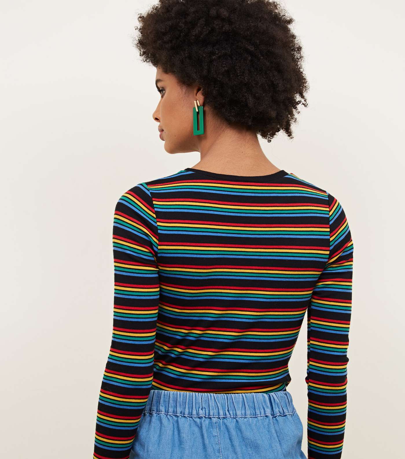 Rainbow Stripe Ribbed Long Sleeve T-shirt Image 3