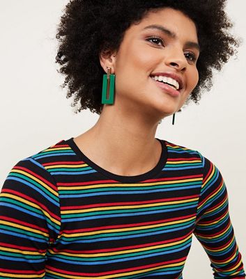 Rainbow Stripe Ribbed Long Sleeve T 