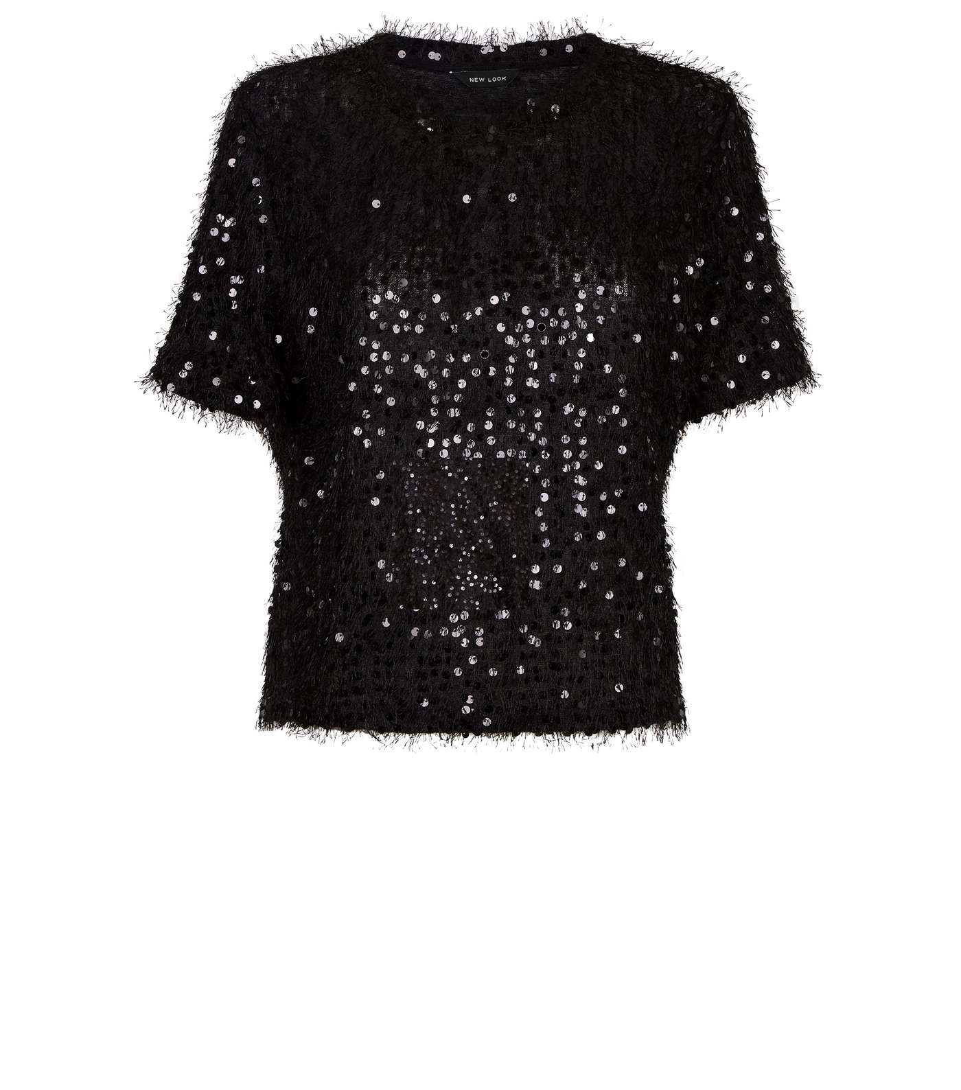 Black Faux Feather and Sequin T-Shirt Image 4