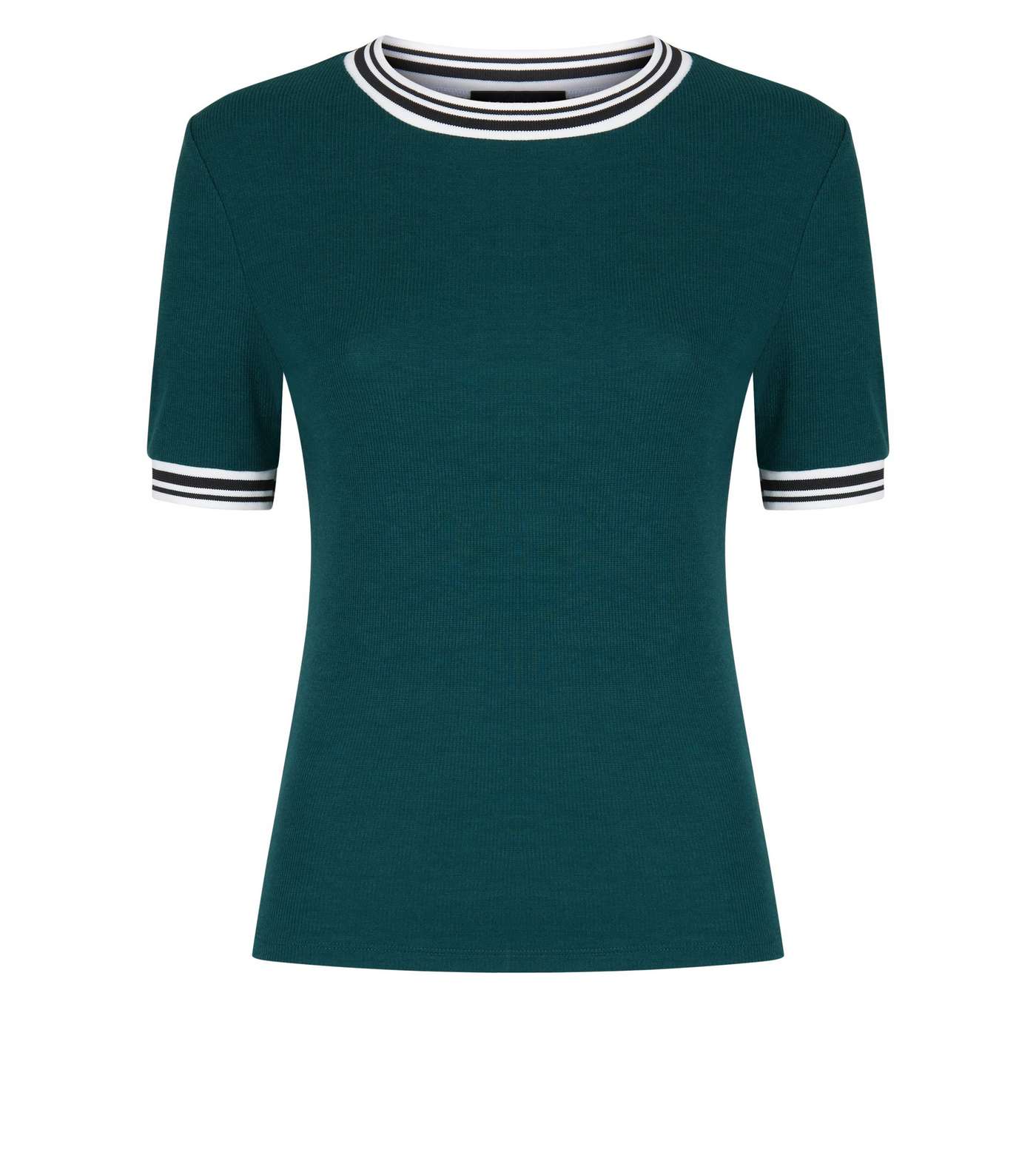Dark Green Ribbed Tipped 1/2 Sleeve T-Shirt Image 4