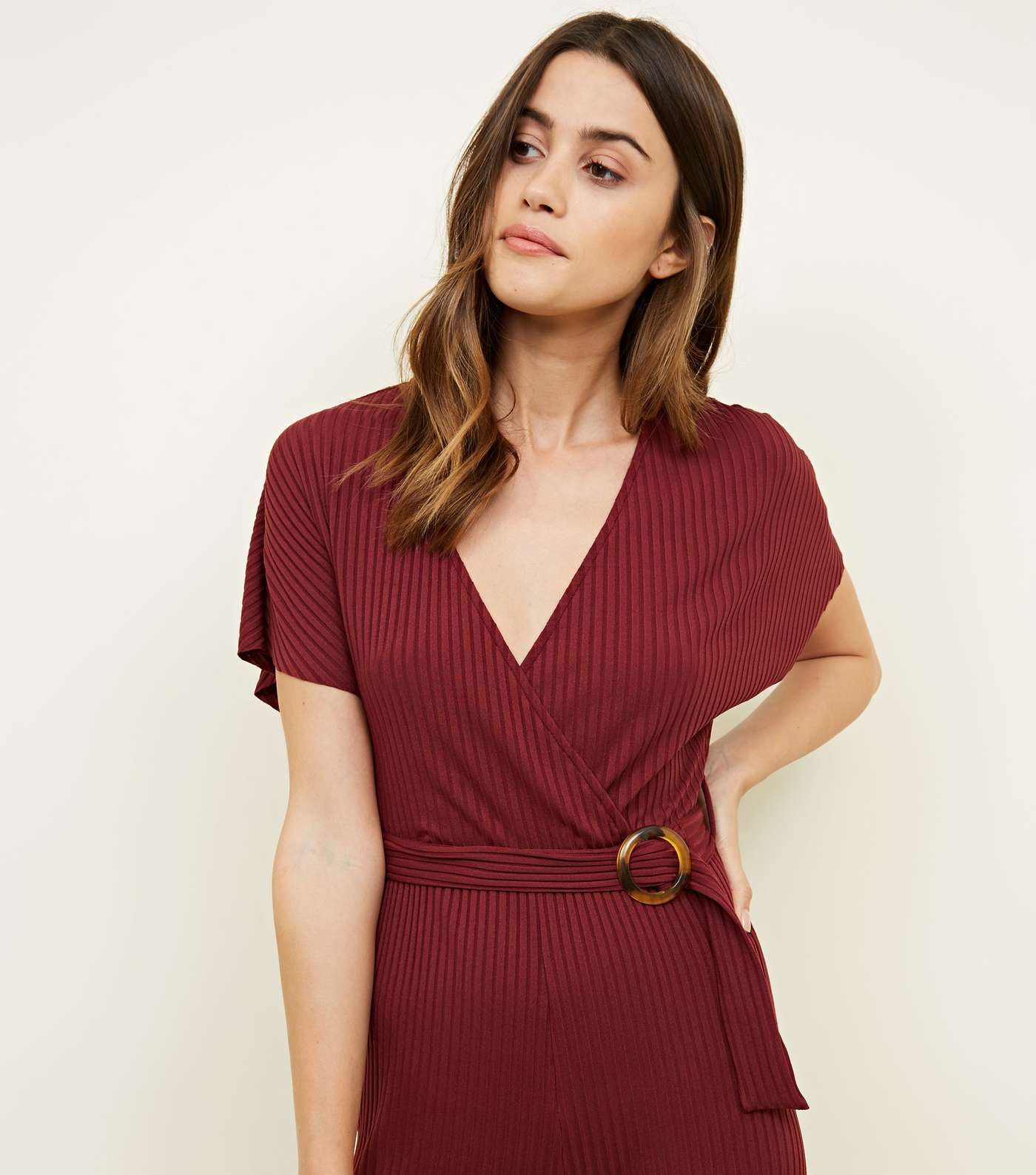 Plum Ribbed Belted Jumpsuit Image 2
