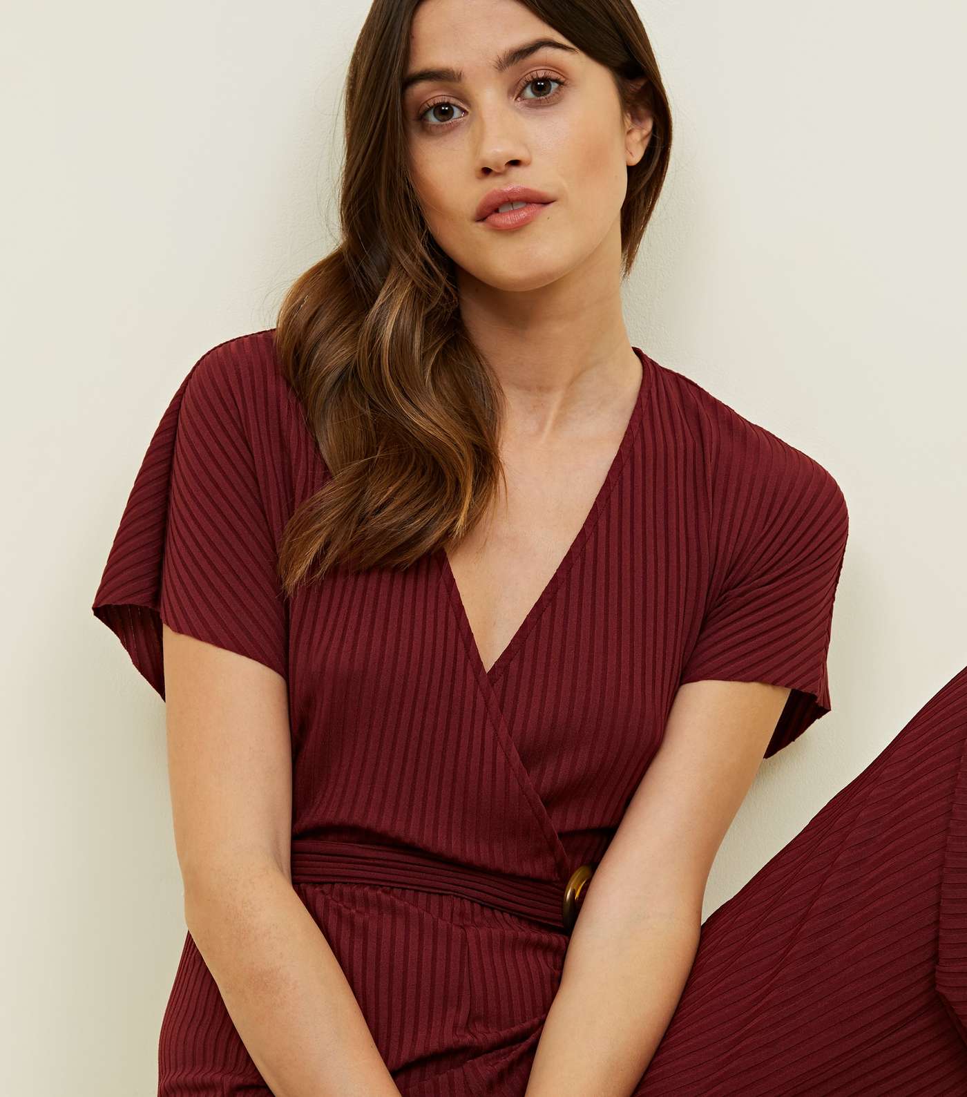 Plum Ribbed Belted Jumpsuit Image 6