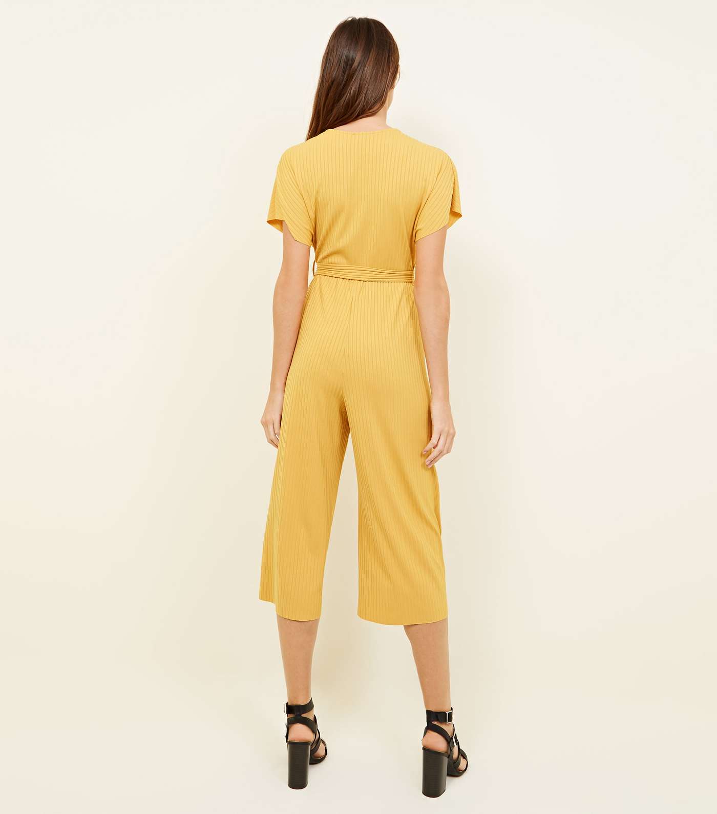 Mustard Ribbed Belted Wrap Jumpsuit Image 2