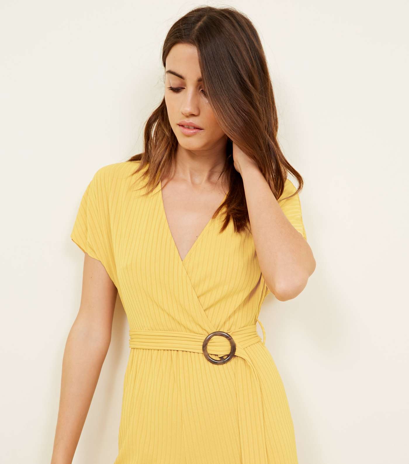 Mustard Ribbed Belted Wrap Jumpsuit Image 4