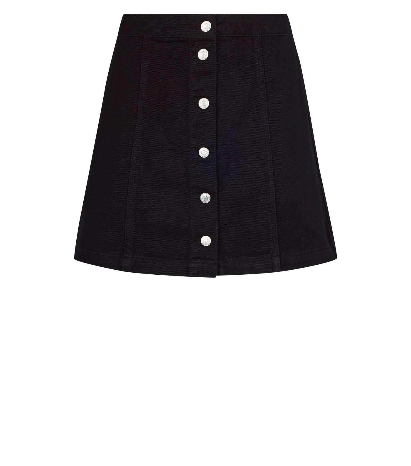 Black Button Front A-Line Denim Skirt  Image 4