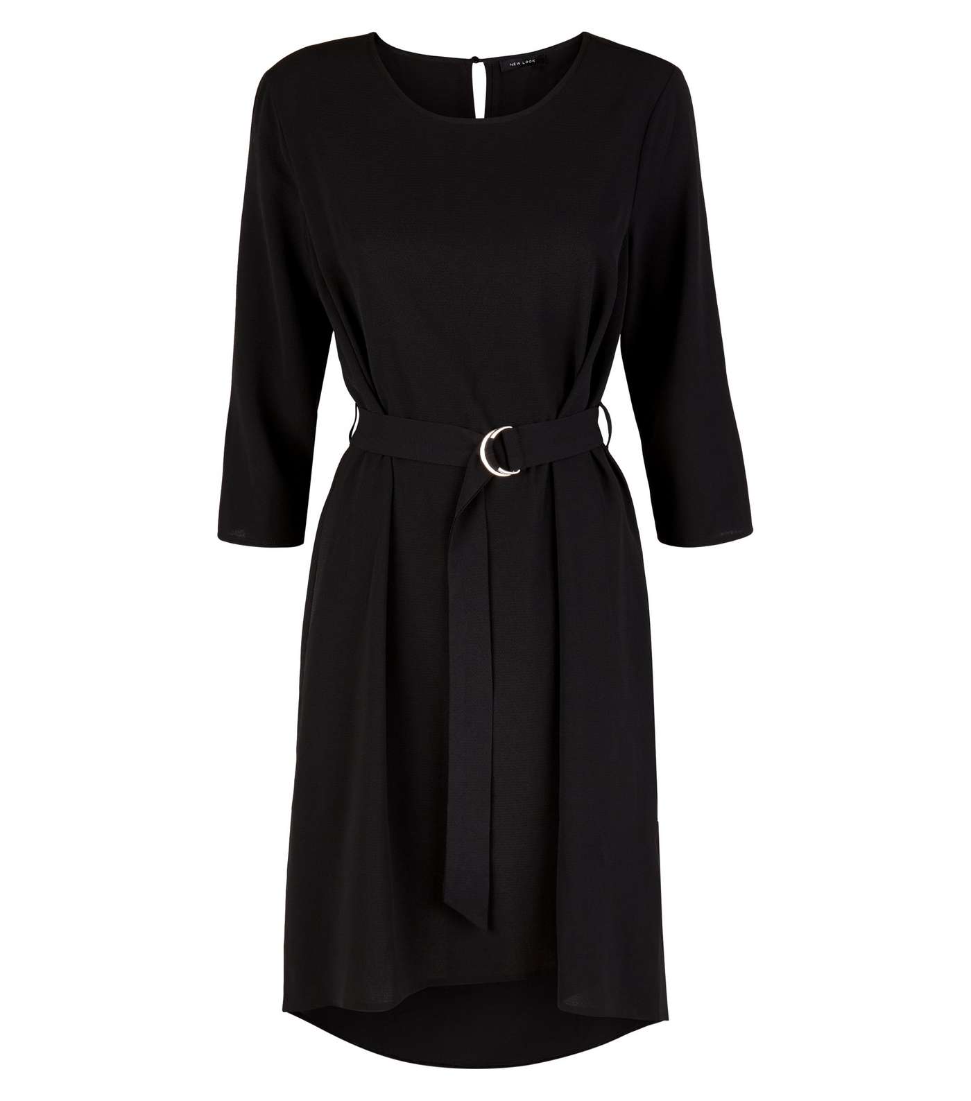 Black Crepe Belted Dip Hem Tunic Dress  Image 3