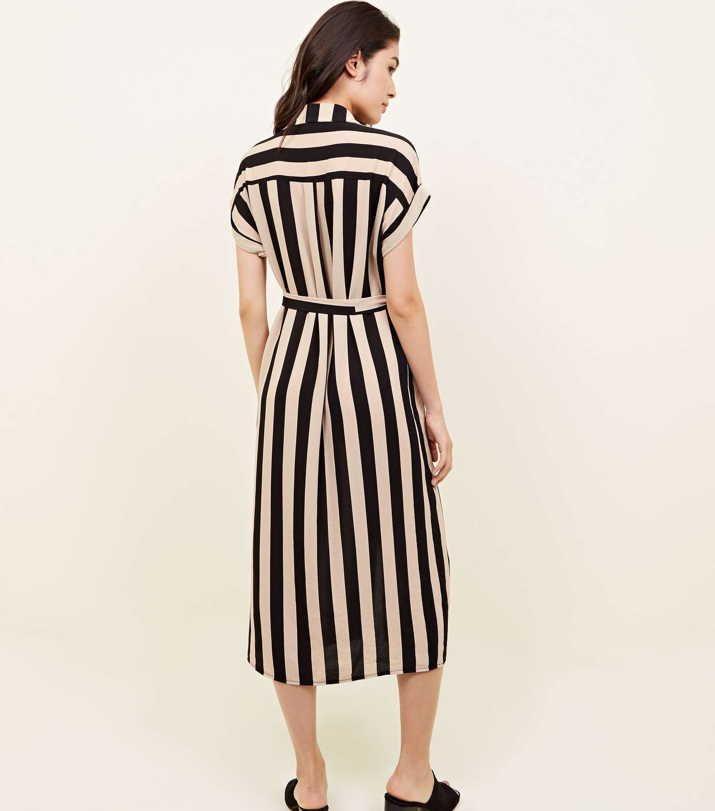 Black Stripe Midi Shirt Dress  Image 2
