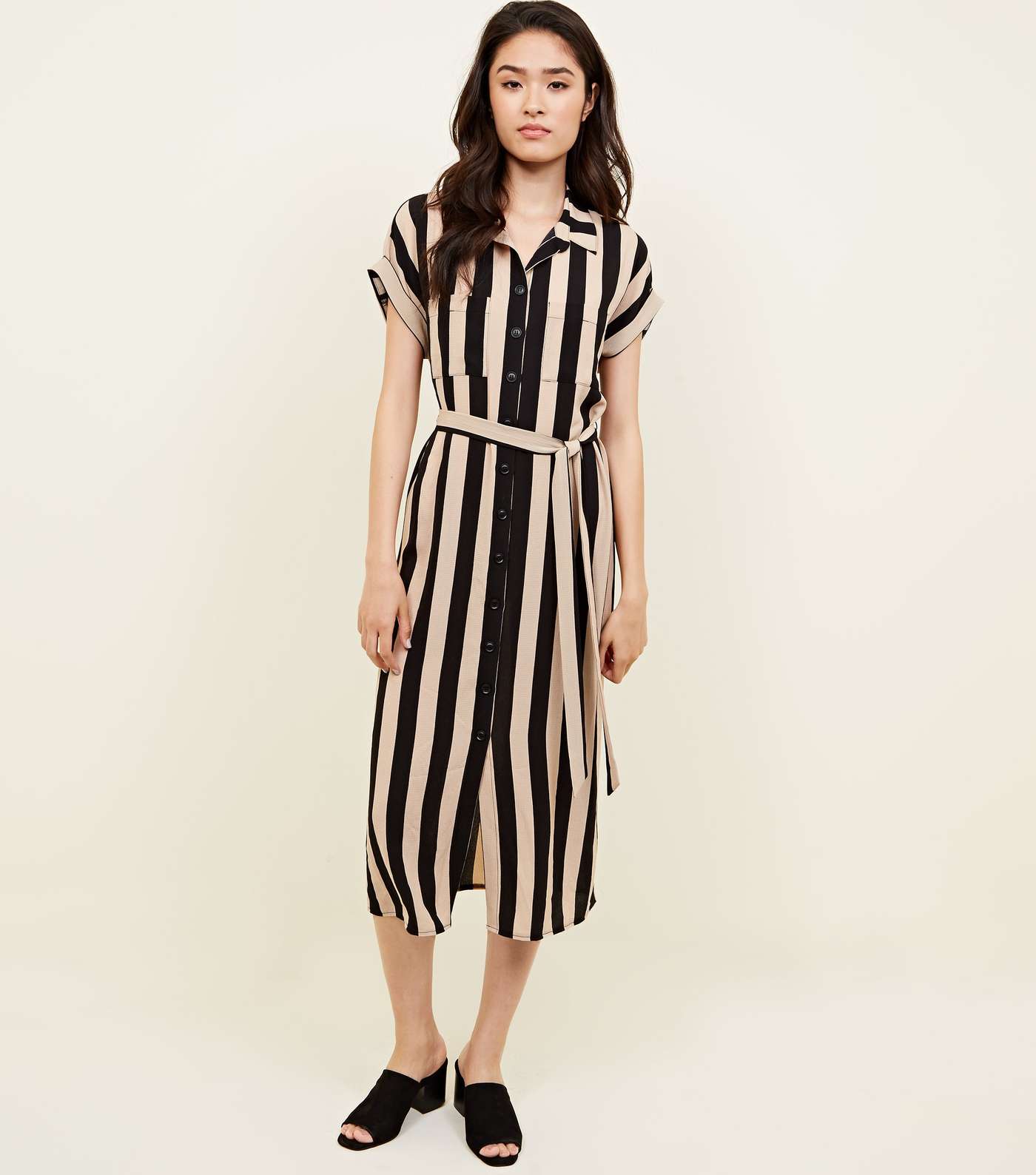 Black Stripe Midi Shirt Dress  Image 4