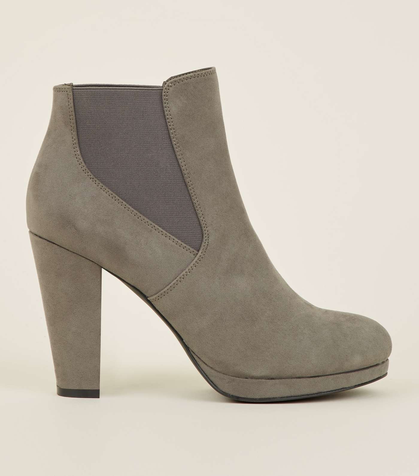 Grey Elasticated Block Heel Boots