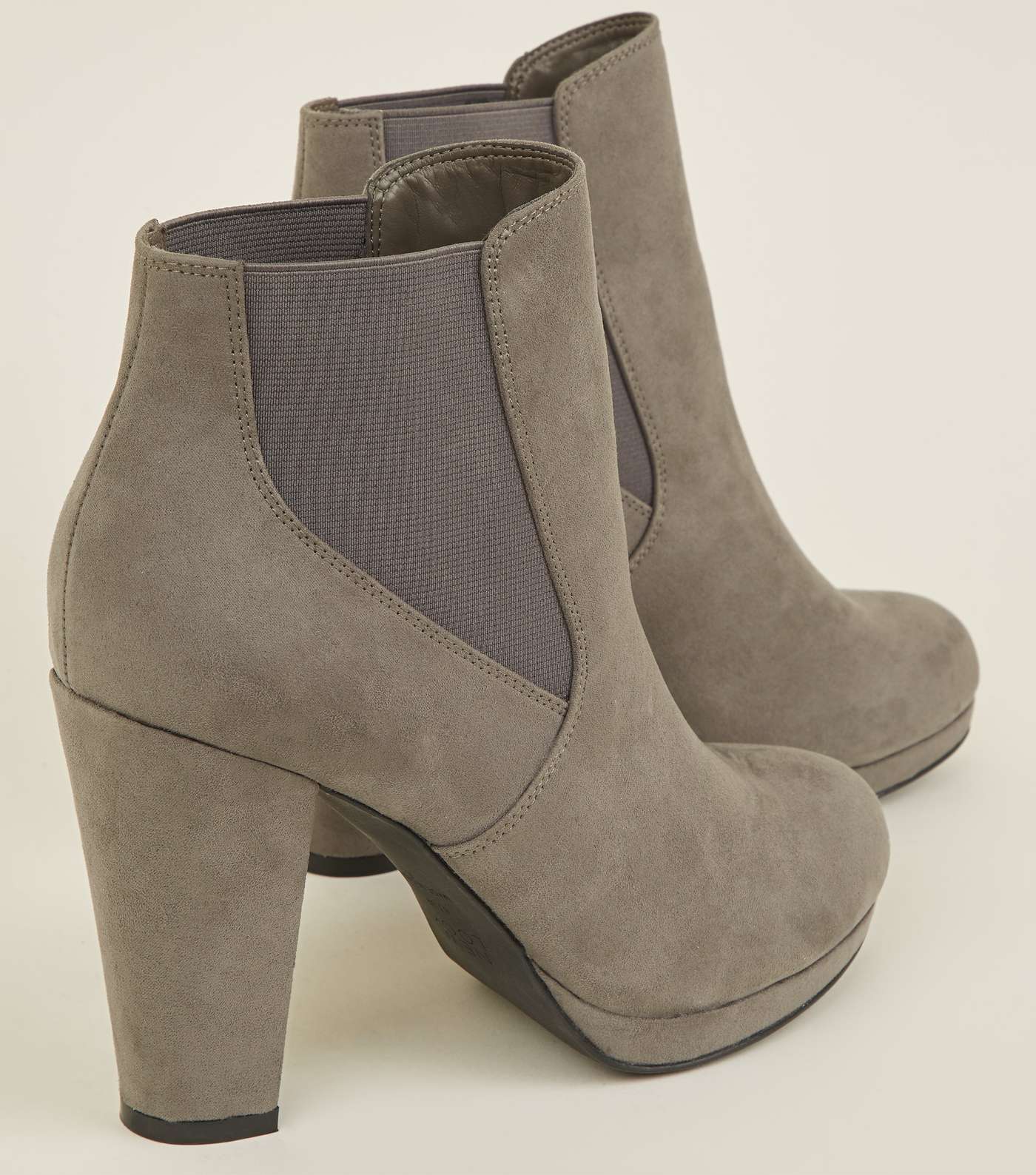 Grey Elasticated Block Heel Boots Image 3