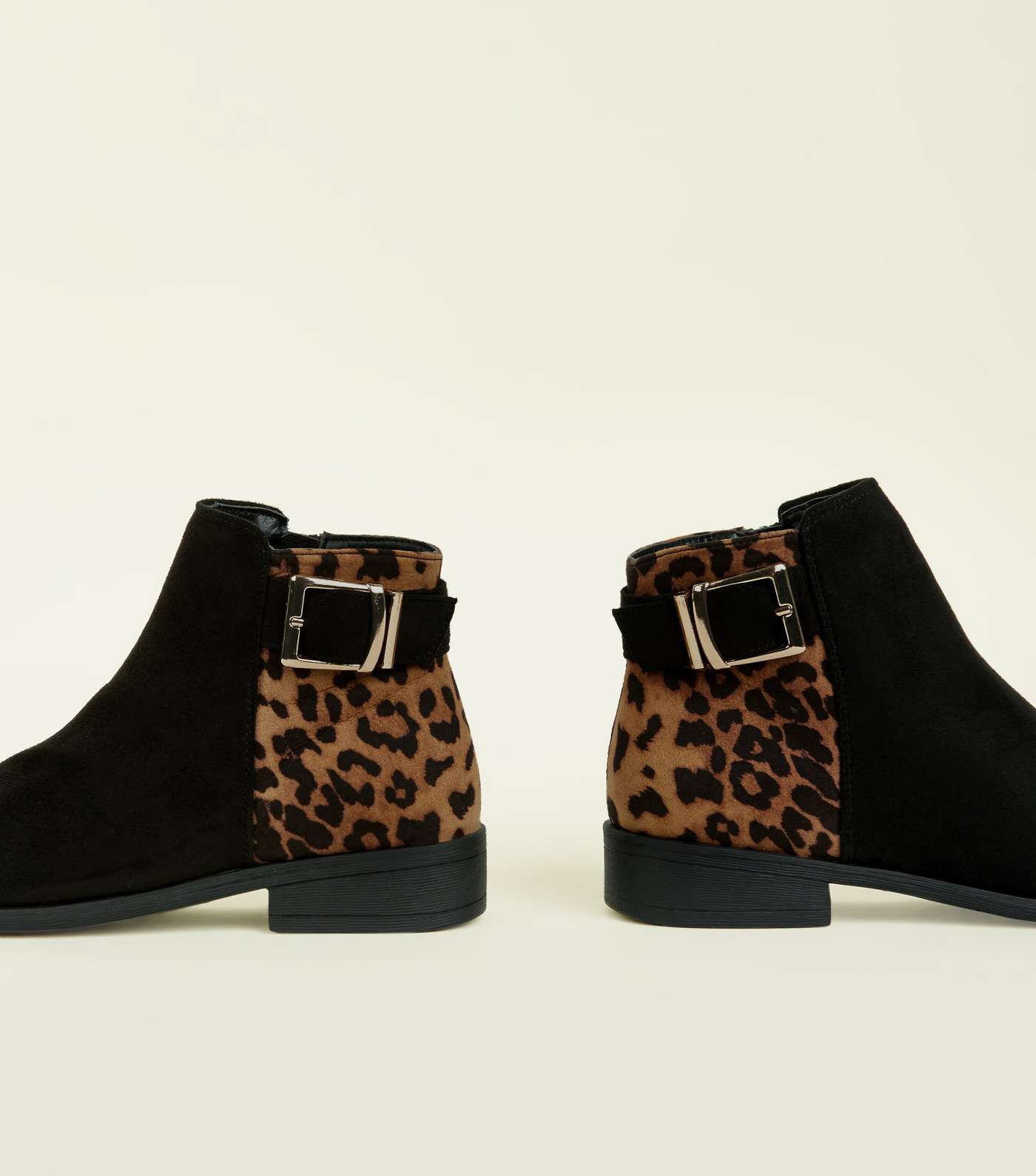 Girls Black Faux Leopard Print Buckle Boots Image 3