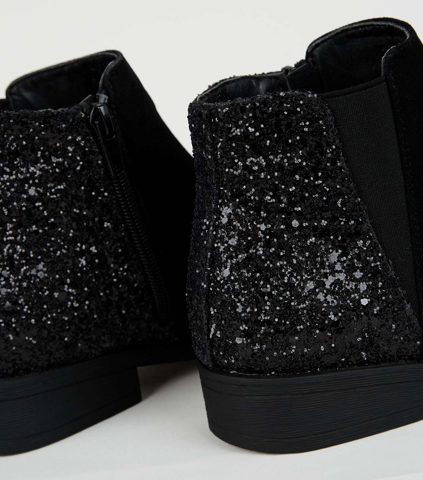 Girls Black Glitter Panel Ankle Boots  Image 4