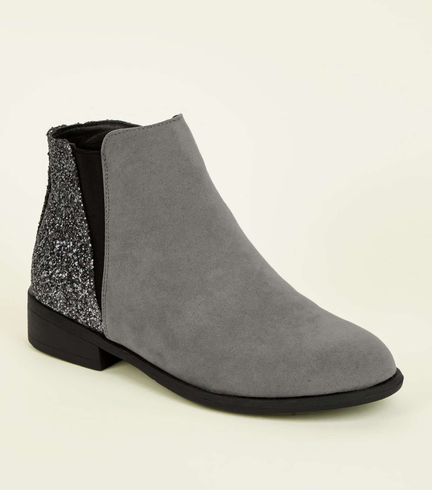 Girls Grey Glitter Panel Ankle Boots 