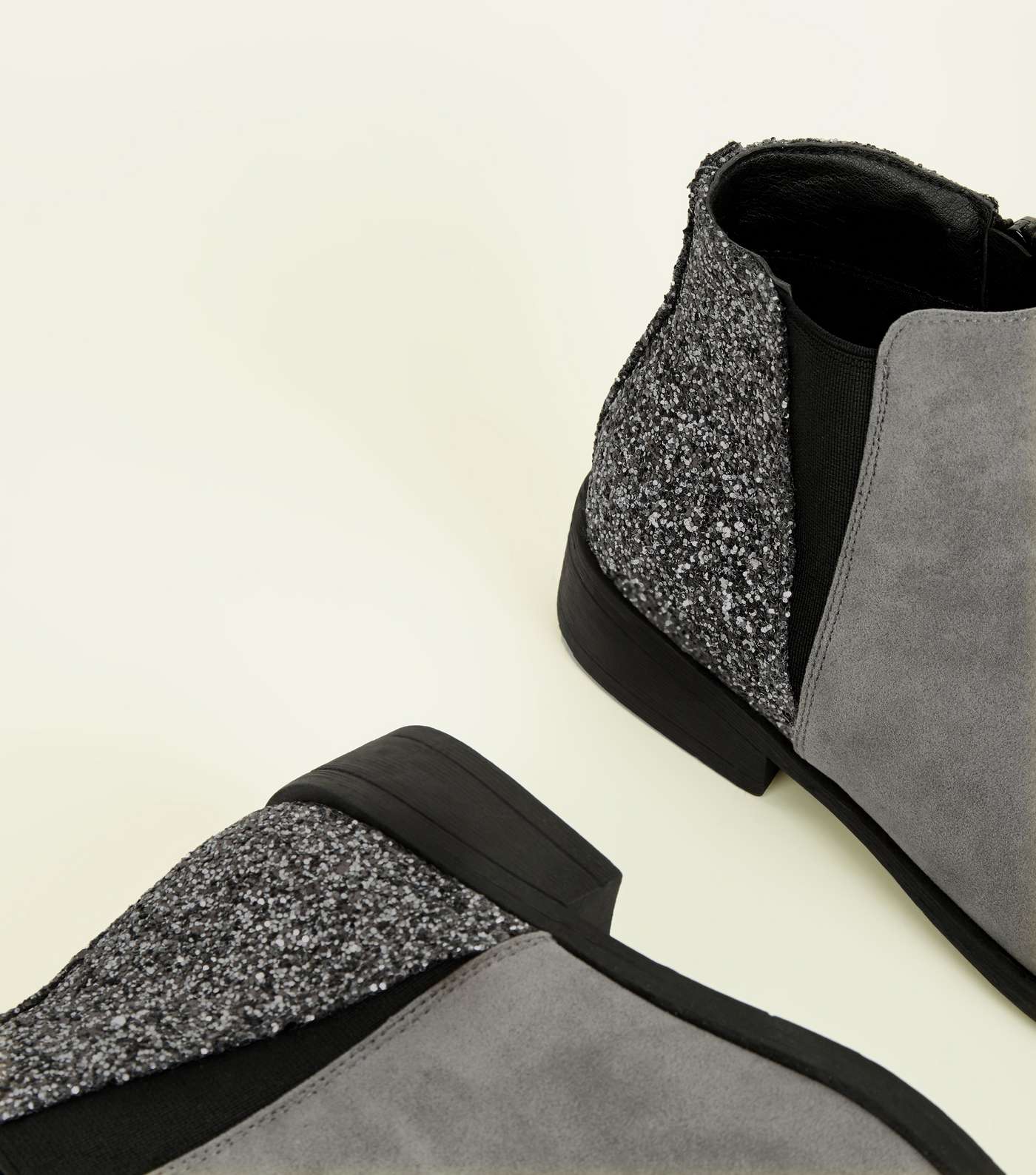 Girls Grey Glitter Panel Ankle Boots  Image 3