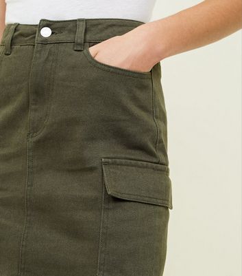 Khaki Denim Utility Skirt | New Look