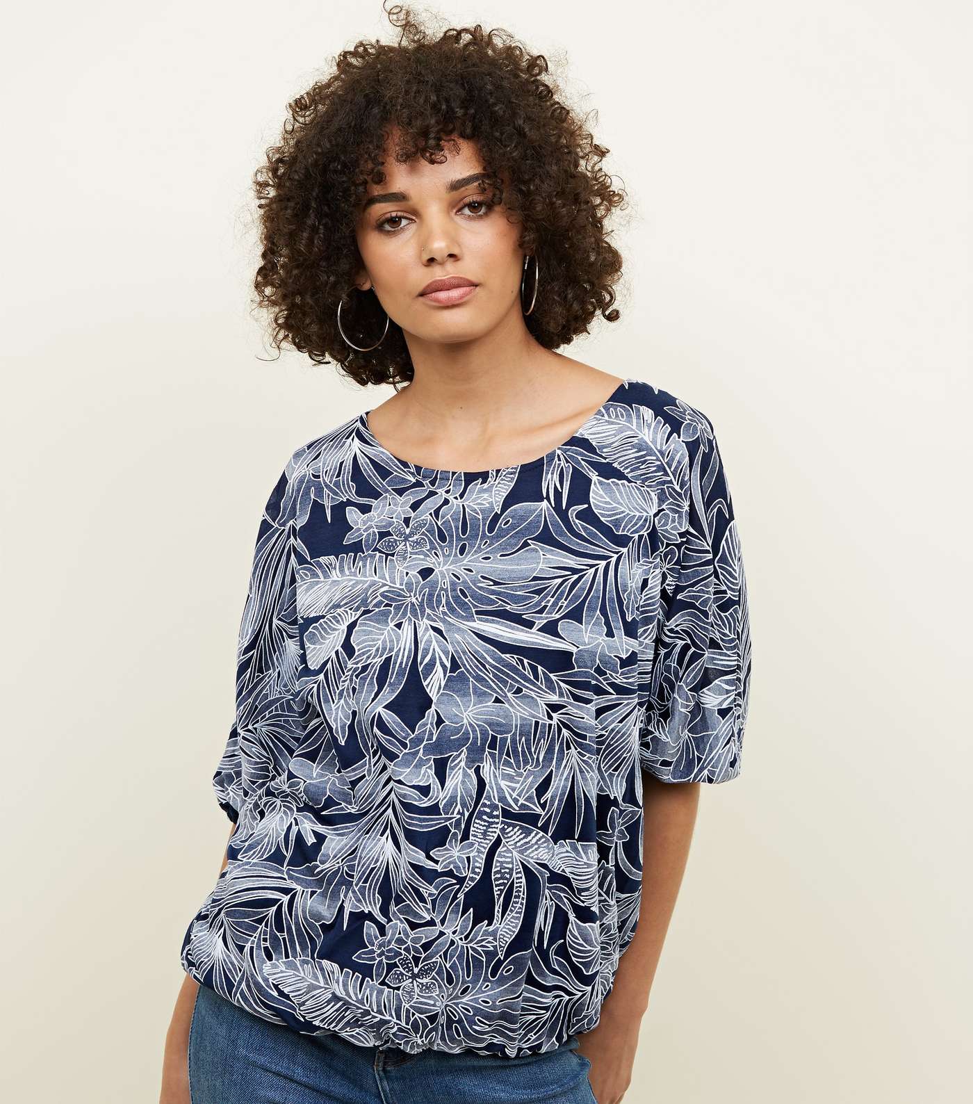 Apricot Navy Leaf Print Batwing Top 