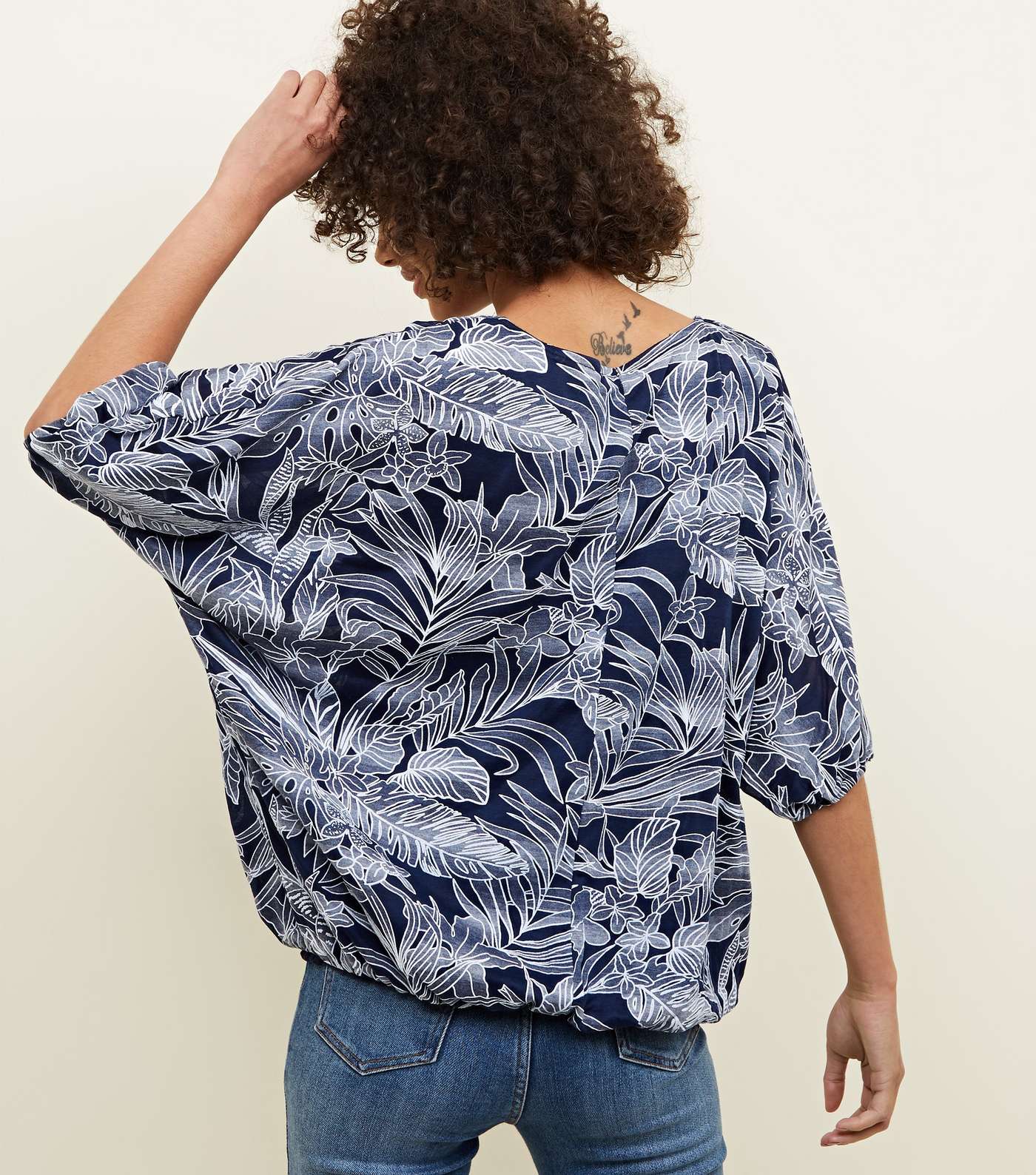 Apricot Navy Leaf Print Batwing Top  Image 3