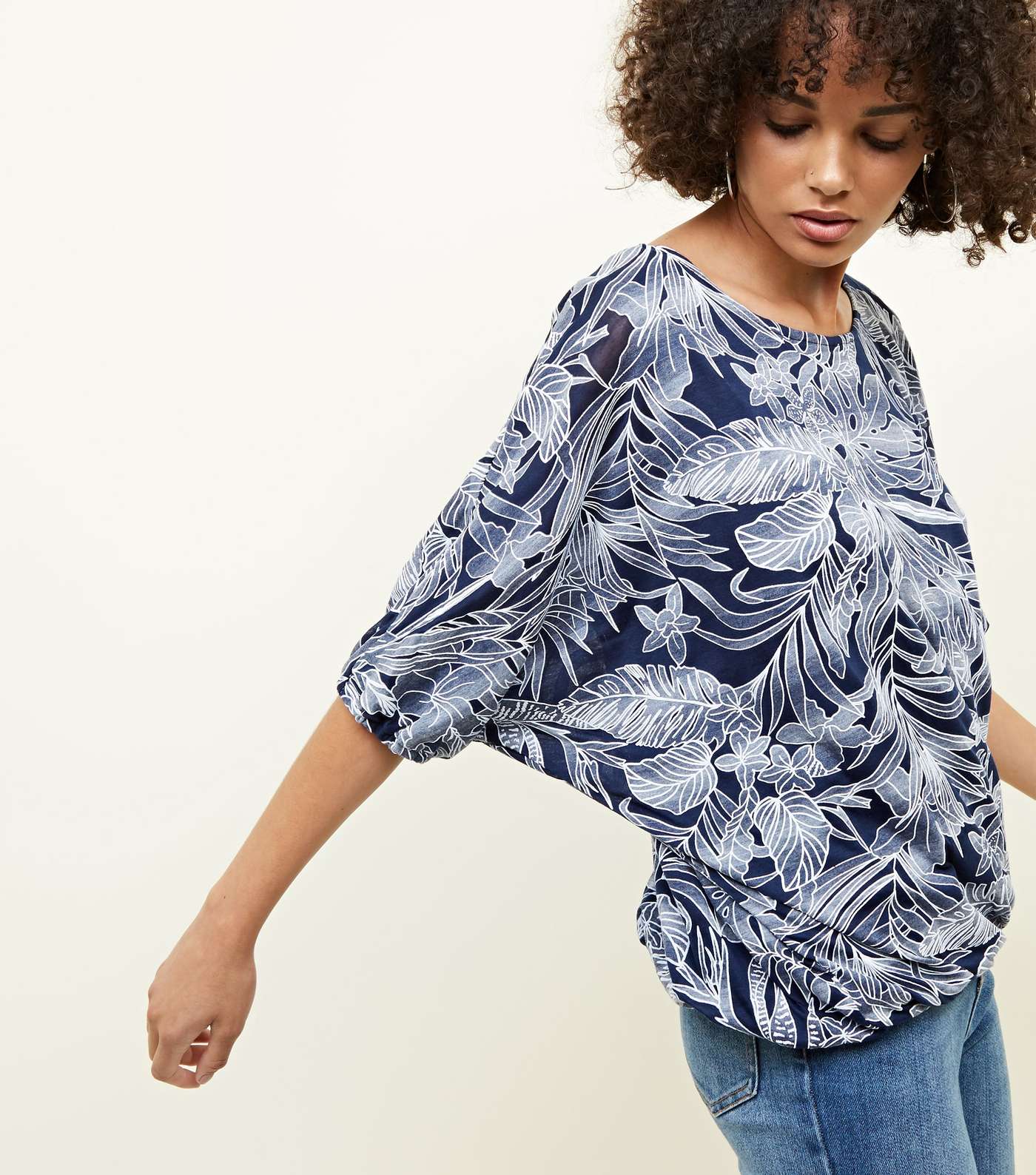 Apricot Navy Leaf Print Batwing Top  Image 5
