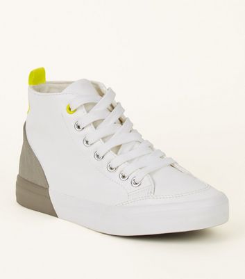 White Colour Block High-Top Trainers 