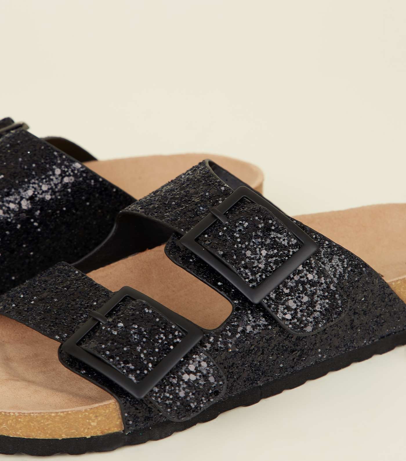 Black Glitter Double Buckle Footbed Sandals Image 3