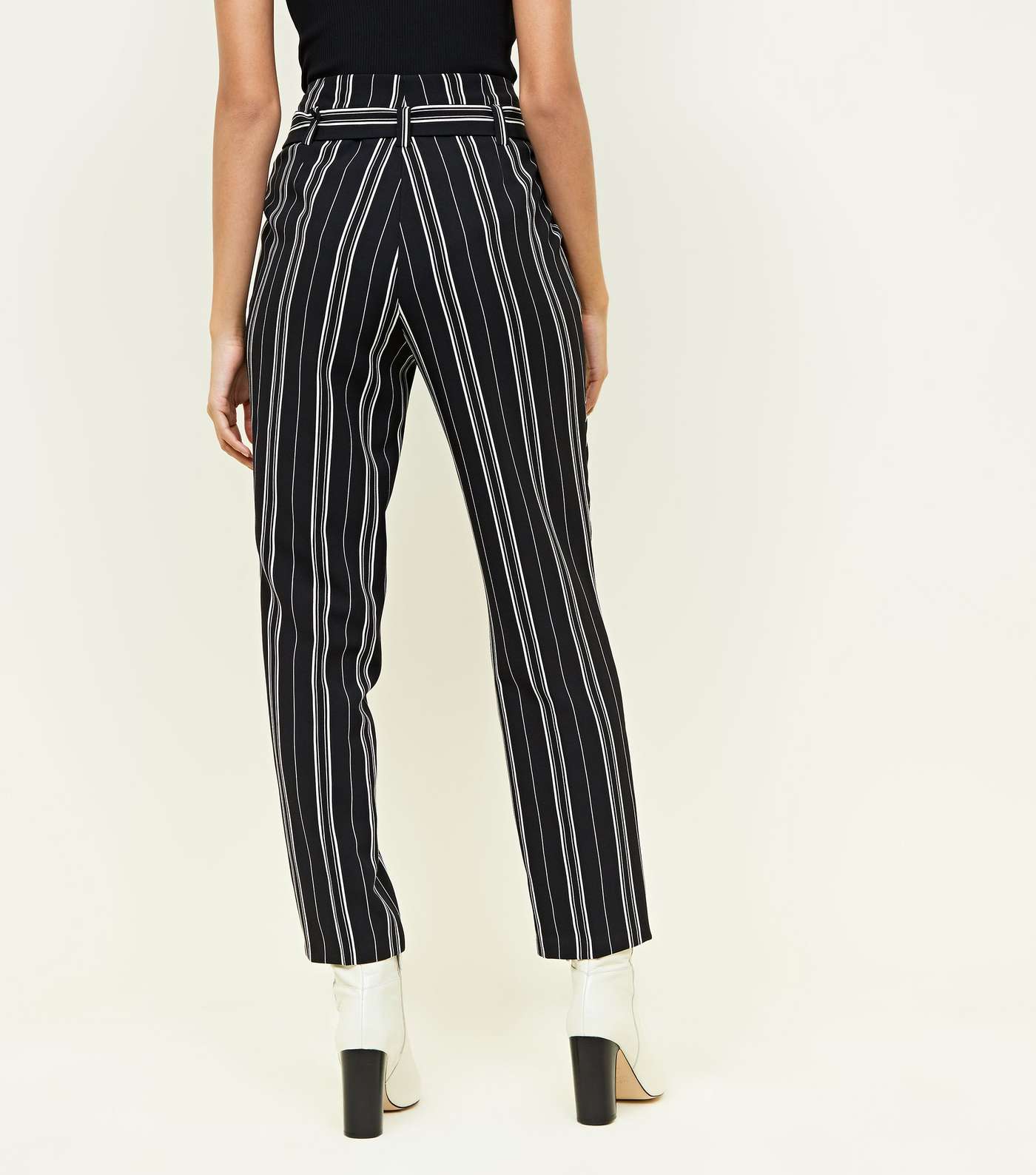 Black Stripe Belted Tapered Trousers Image 3