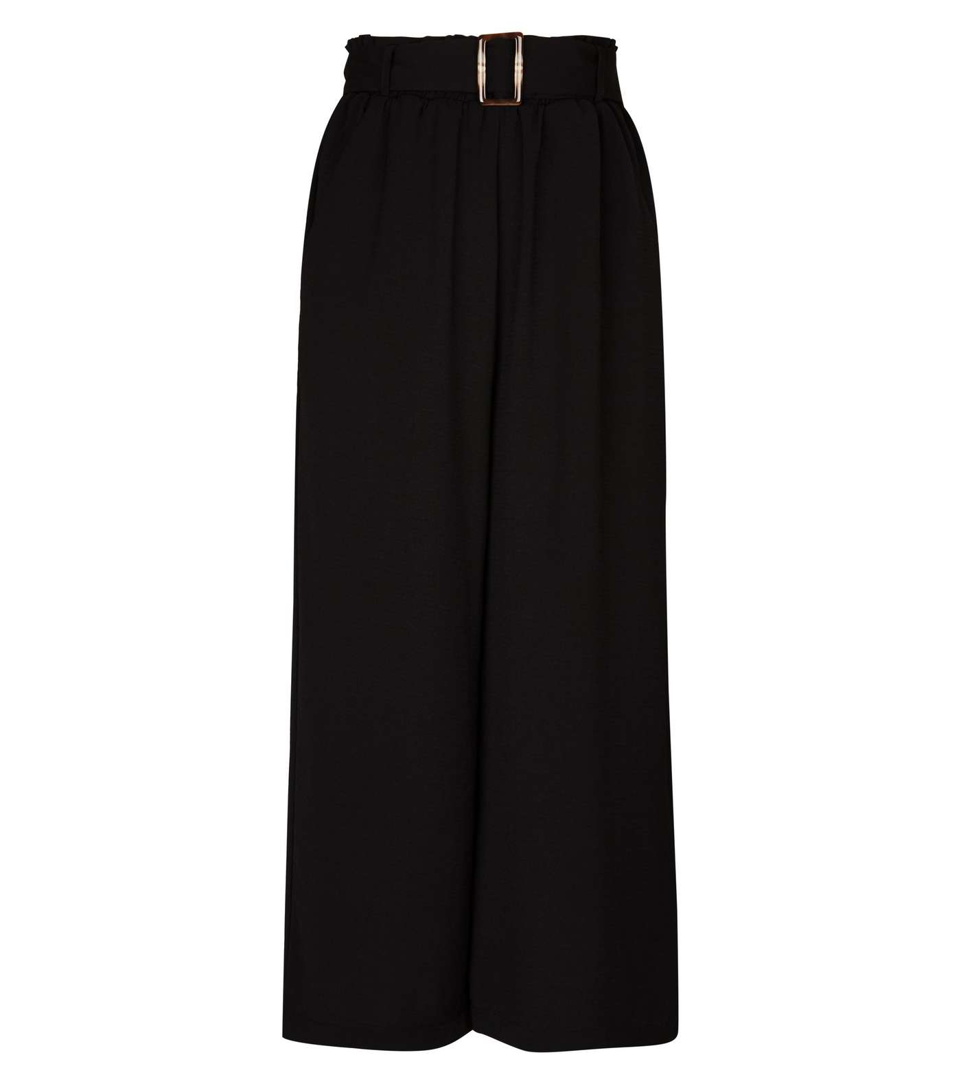 Black Cropped Waist Buckle Culottes  Image 4