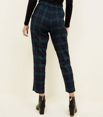 Green Check Button Front Tapered Trousers  New Look