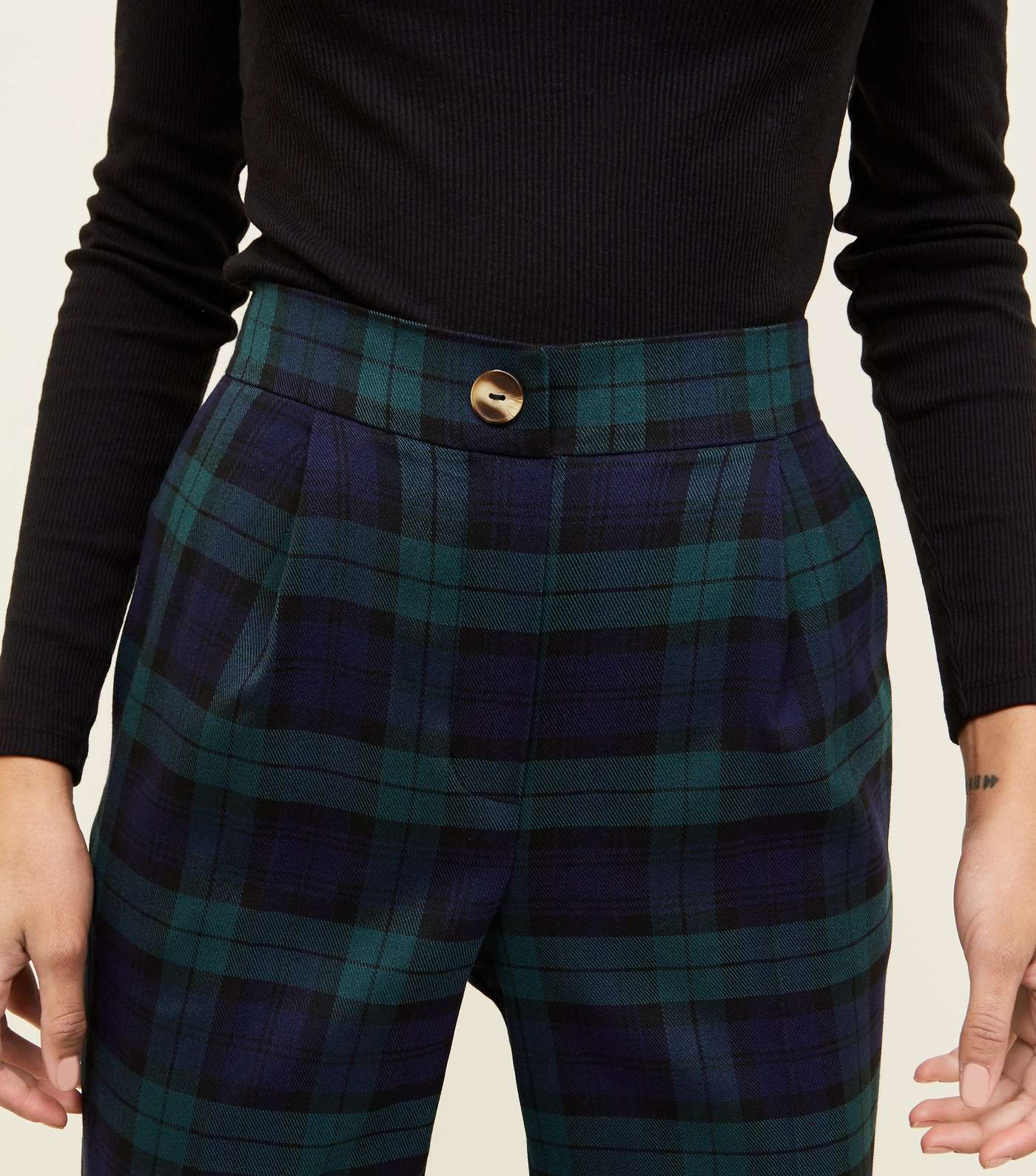 Green Check Button Front Tapered Trousers  Image 5