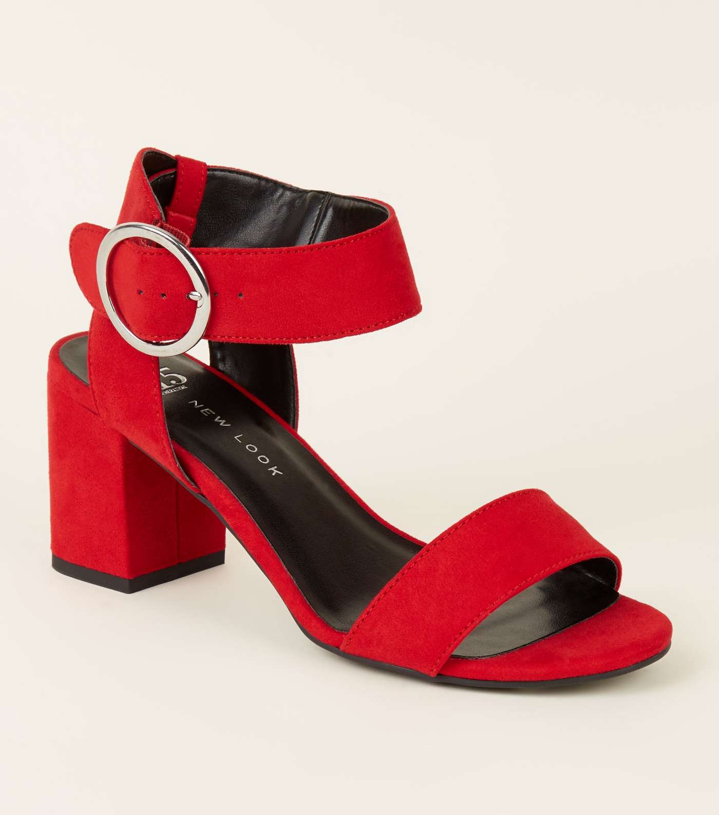 Girls Red Suedette Ring Buckle Sandals