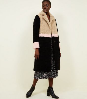 black colour block borg trucker jacket