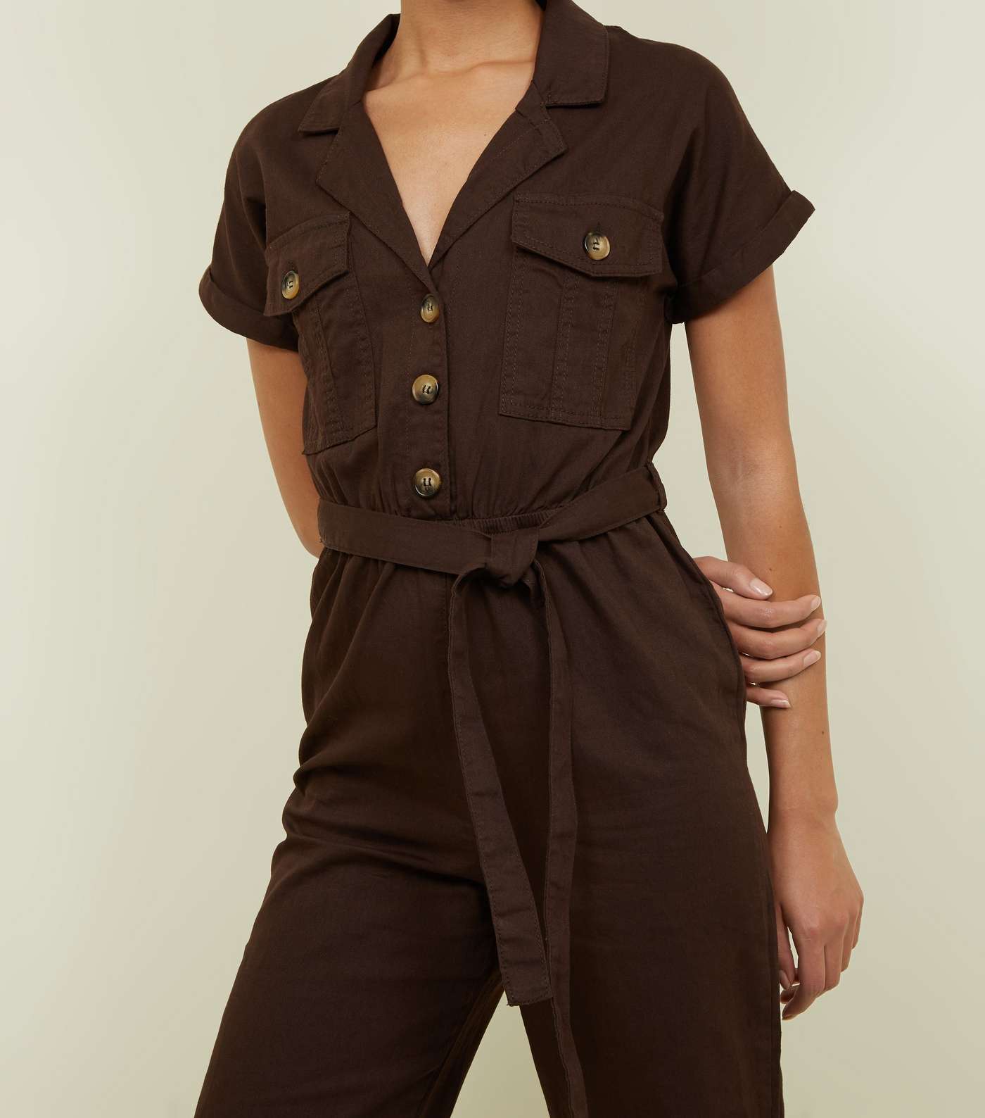Dark Brown Denim Culotte Jumpsuit Image 5