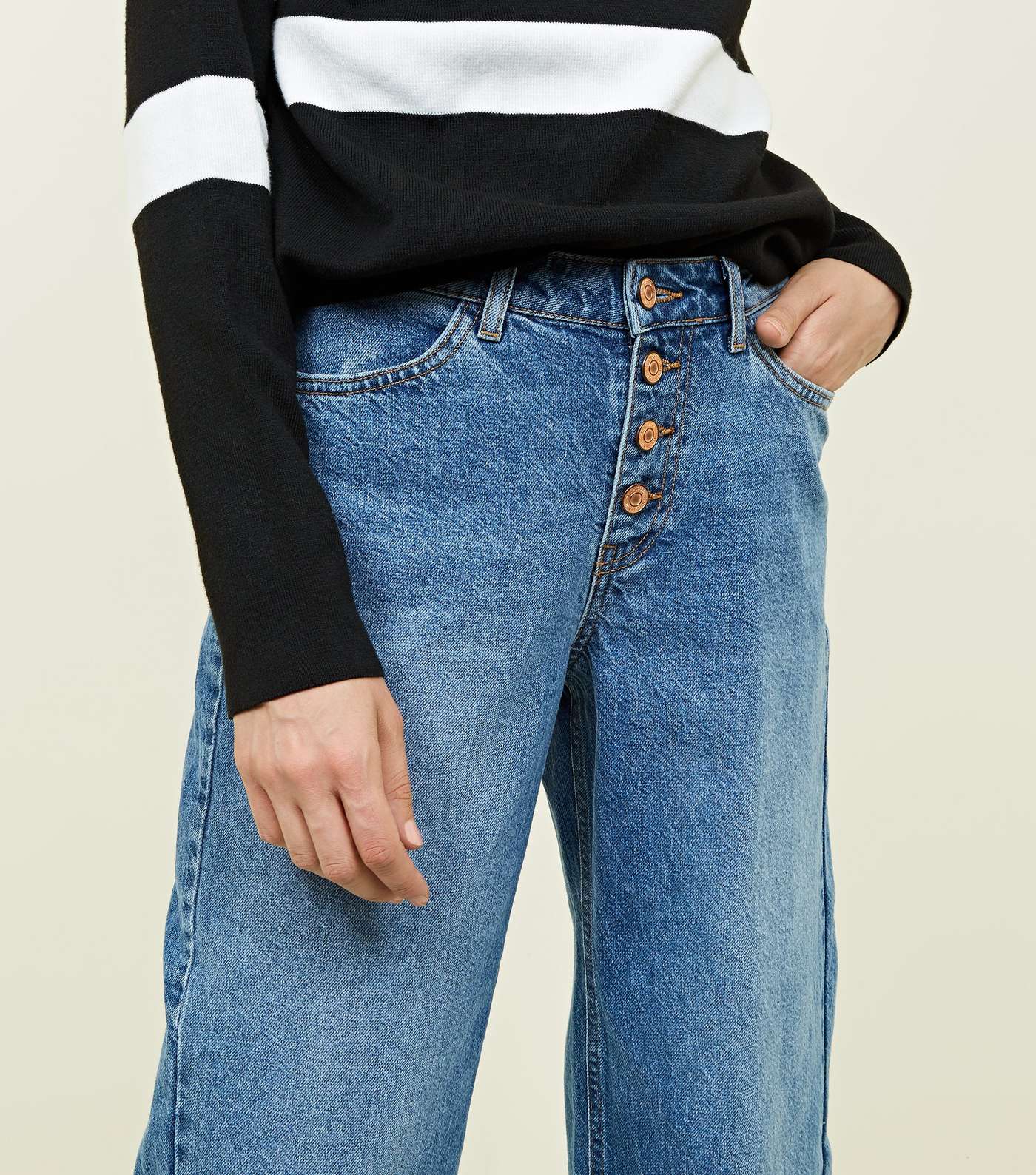Blue Pocket Front Wide Leg Cropped Jeans Image 5