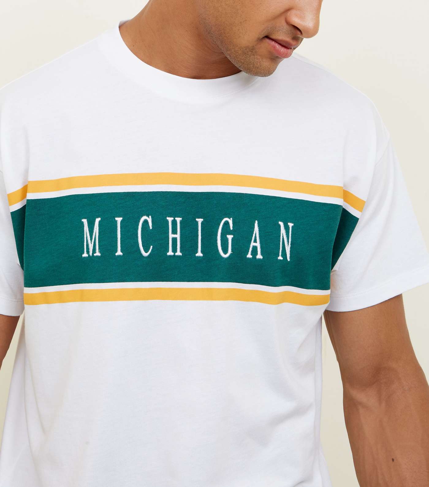 White Michigan Embroidered Panel T-Shirt Image 5
