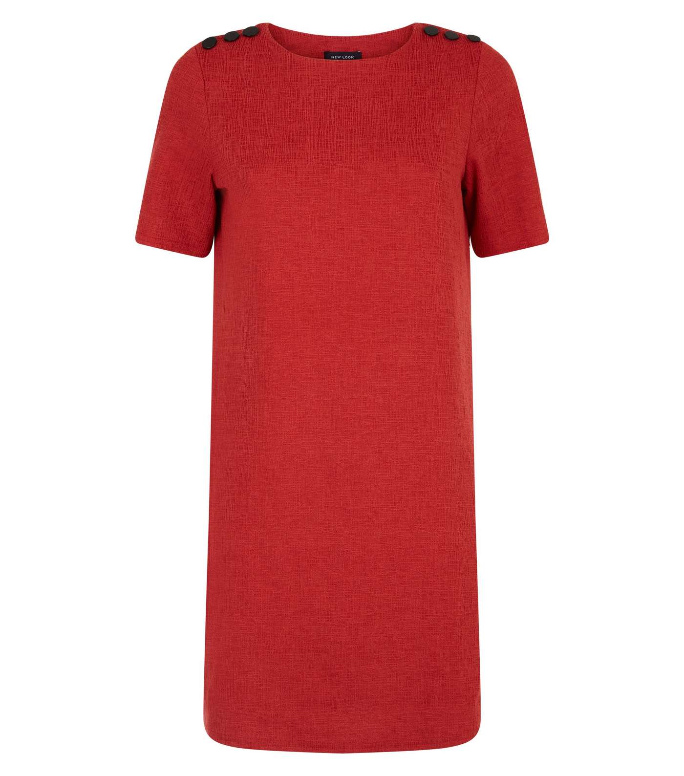 Red Crosshatch Button Shoulder Tunic Dress Image 4