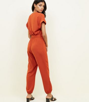 orange linen jumpsuit