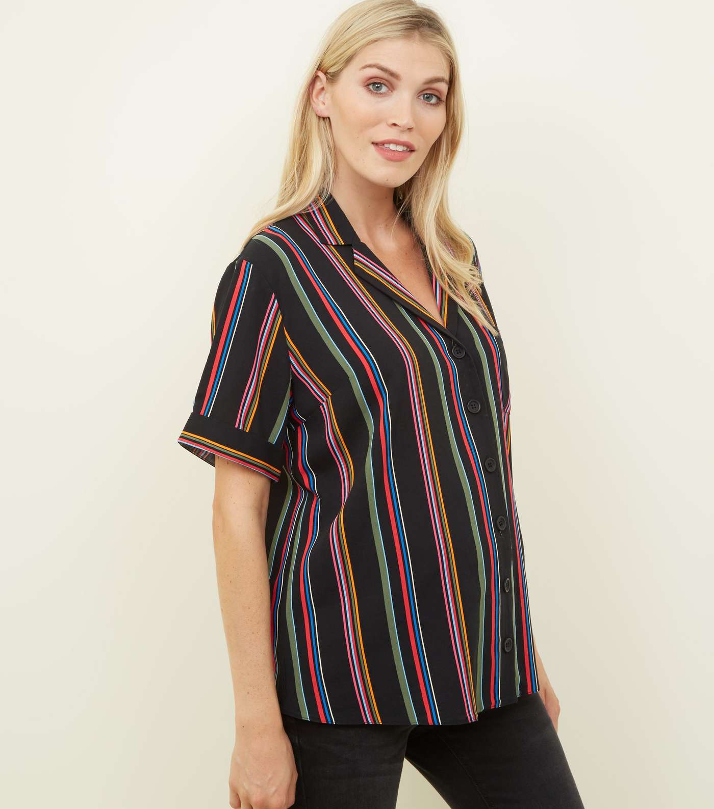Maternity Black Rainbow Stripe Short Sleeve Shirt 