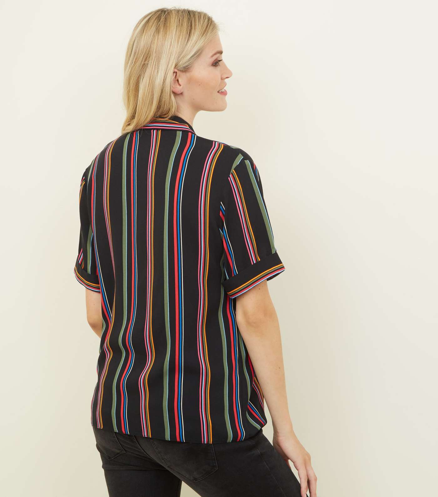 Maternity Black Rainbow Stripe Short Sleeve Shirt  Image 3