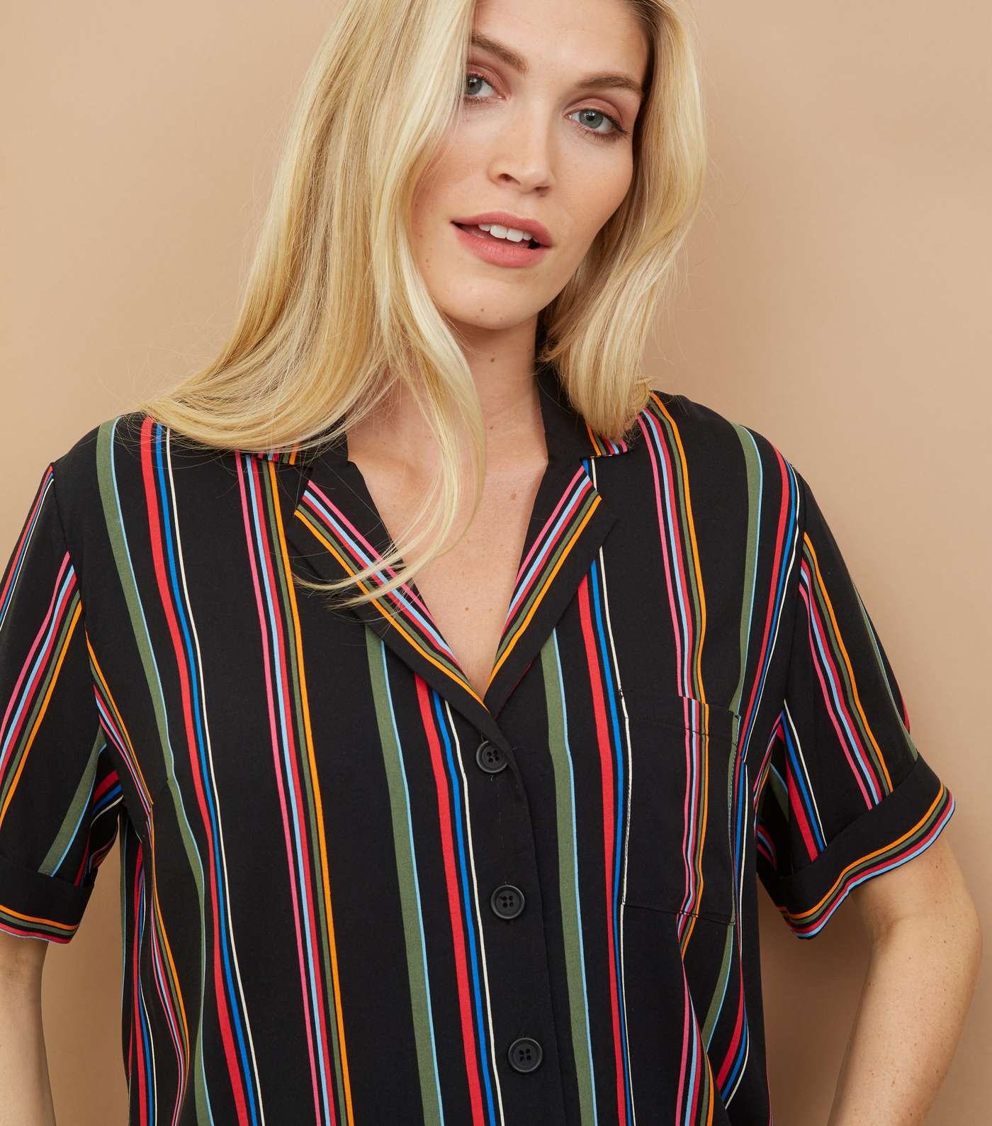 Maternity Black Rainbow Stripe Short Sleeve Shirt  Image 5