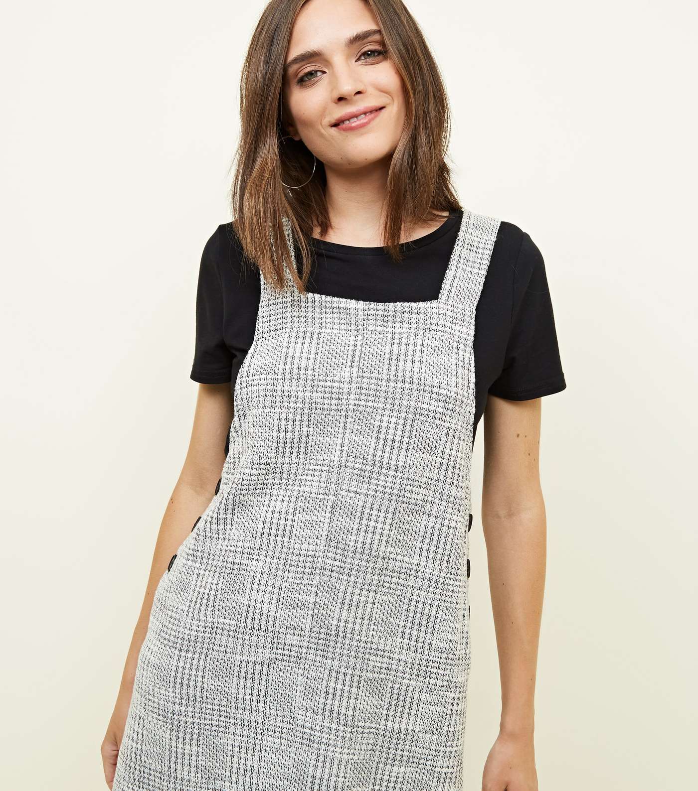 Grey Check Button Side Pinafore Dress  Image 5