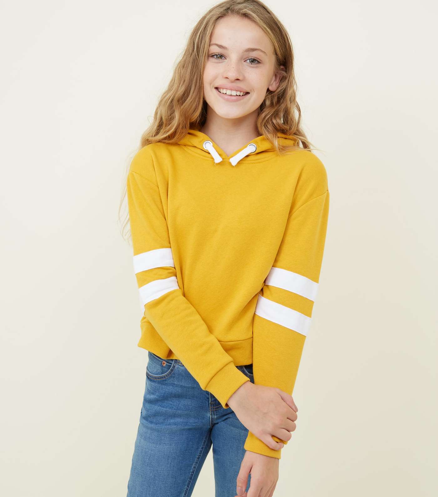 Girls Mustard Stripe Sleeve Hoodie