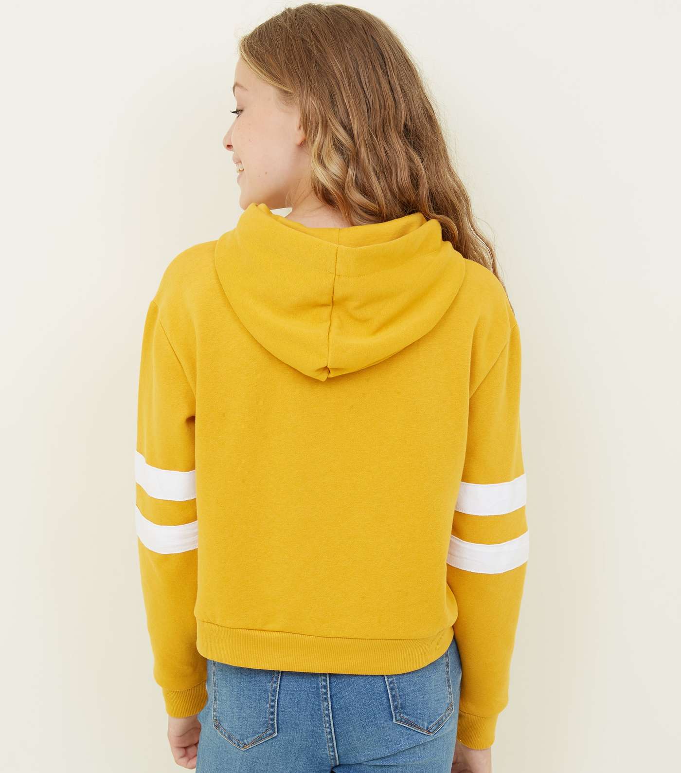 Girls Mustard Stripe Sleeve Hoodie Image 3