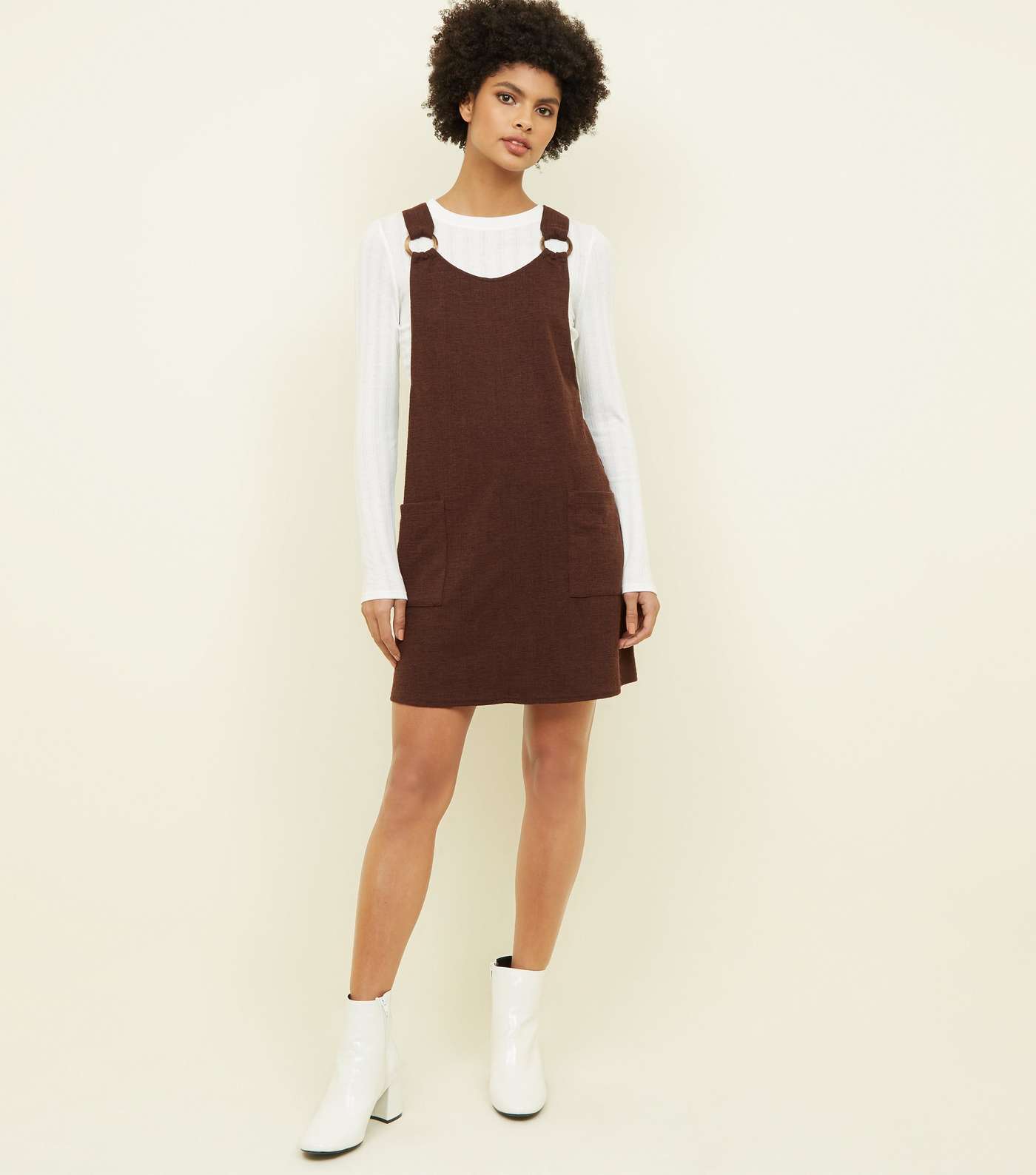 Brown Round Buckle Pinafore Dress Image 2