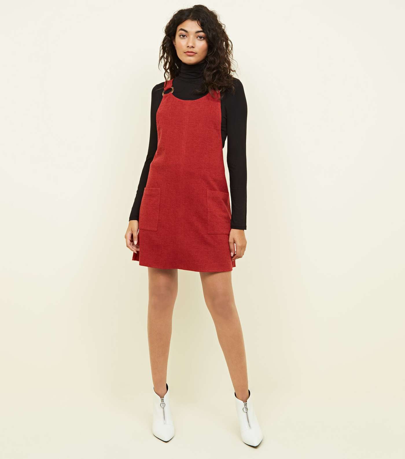 Red Round Buckle Pinafore Dress Image 2
