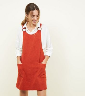 Orange Round Buckle Pinafore Dress