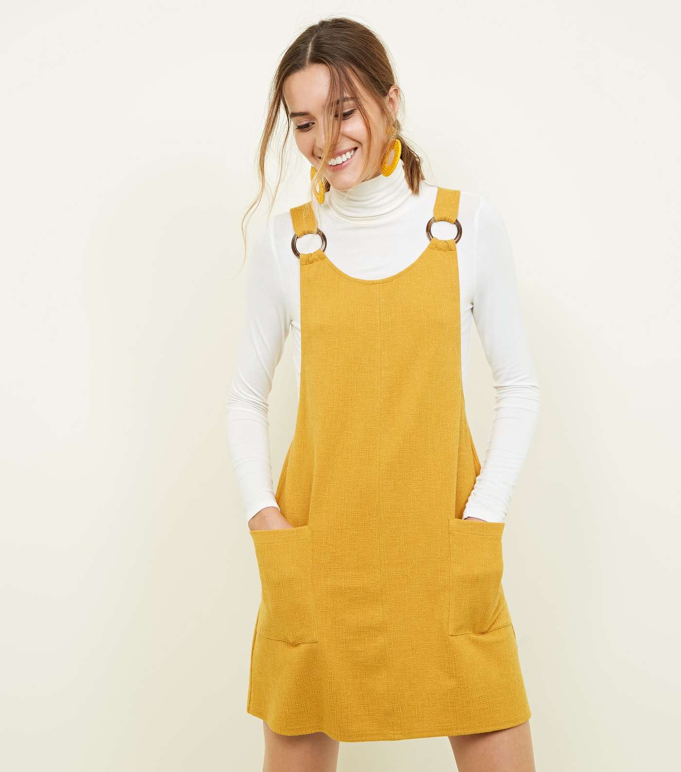 Mustard Round Buckle Pinafore Dress