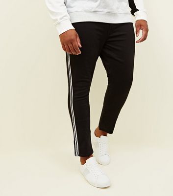 Image of Plus Size Black Monochrome Side Stripe Skinny Jeans New Look