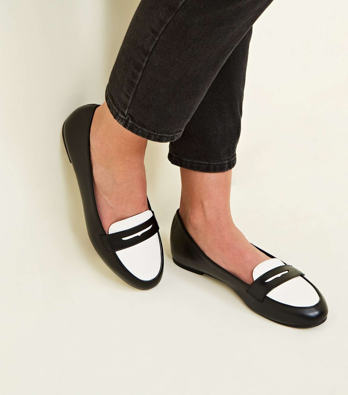 Monochrome Leather-Look Penny Loafers Image 2